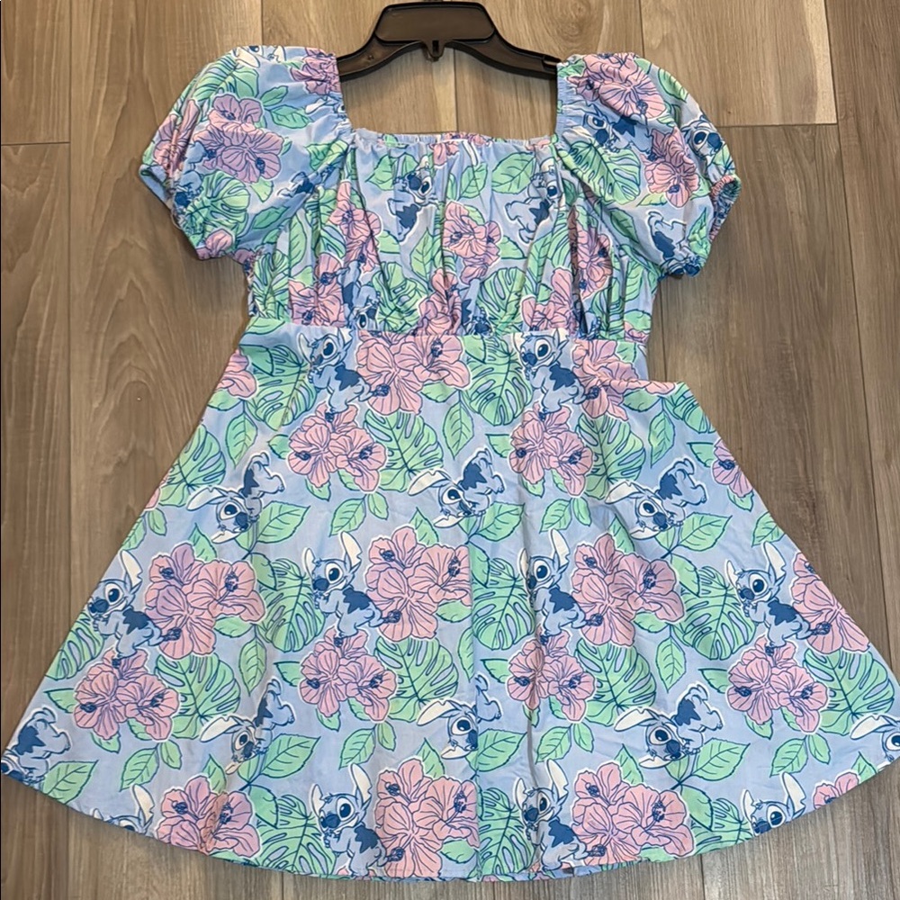 Stitch Floral Blue and Pink Kids Dress XL